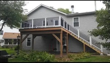 Completed elevated wood deck and stairs